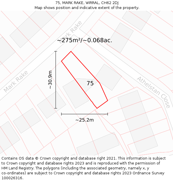 75, MARK RAKE, WIRRAL, CH62 2DJ: Plot and title map