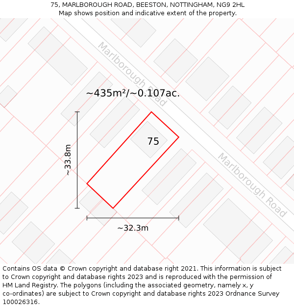 75, MARLBOROUGH ROAD, BEESTON, NOTTINGHAM, NG9 2HL: Plot and title map