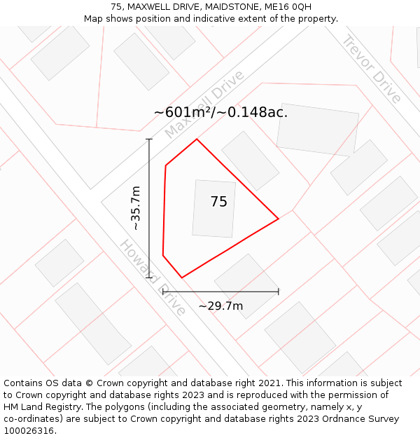 75, MAXWELL DRIVE, MAIDSTONE, ME16 0QH: Plot and title map