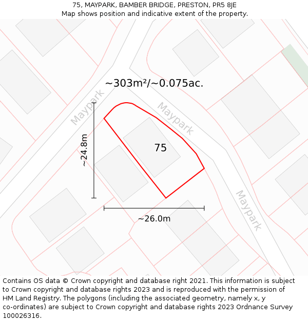 75, MAYPARK, BAMBER BRIDGE, PRESTON, PR5 8JE: Plot and title map