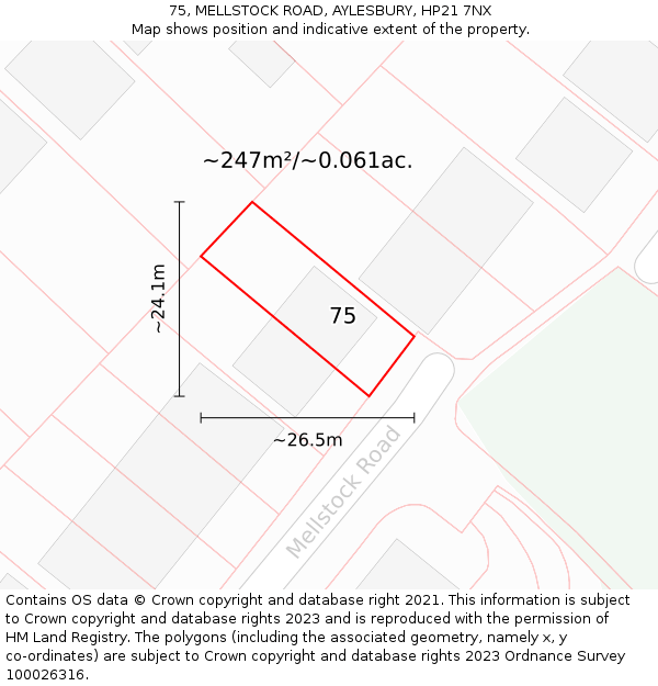 75, MELLSTOCK ROAD, AYLESBURY, HP21 7NX: Plot and title map