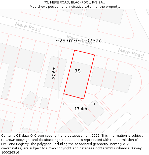 75, MERE ROAD, BLACKPOOL, FY3 9AU: Plot and title map