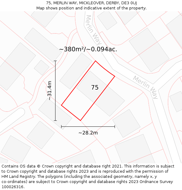 75, MERLIN WAY, MICKLEOVER, DERBY, DE3 0UJ: Plot and title map