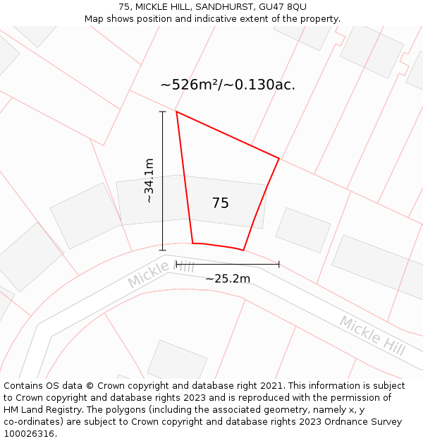 75, MICKLE HILL, SANDHURST, GU47 8QU: Plot and title map