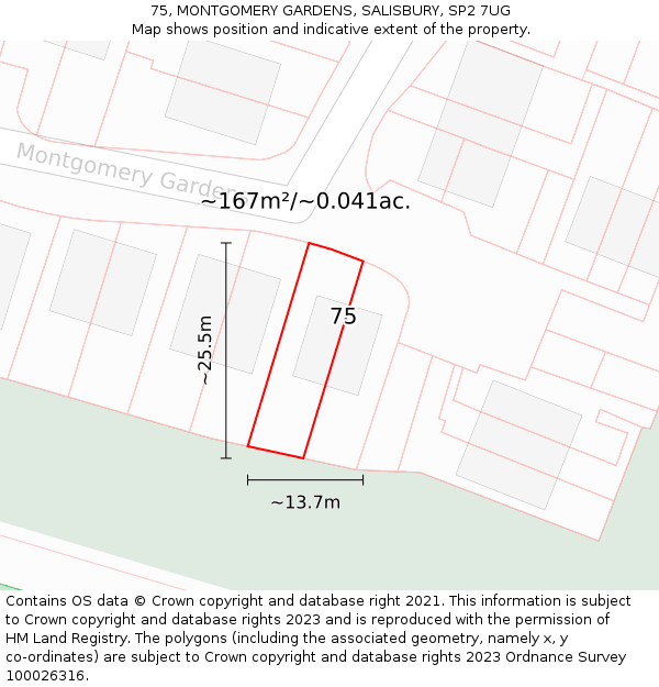 75, MONTGOMERY GARDENS, SALISBURY, SP2 7UG: Plot and title map