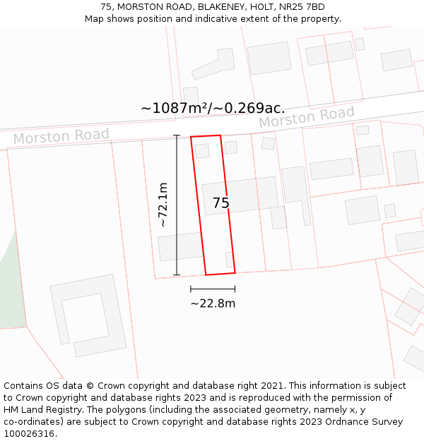 75, MORSTON ROAD, BLAKENEY, HOLT, NR25 7BD: Plot and title map
