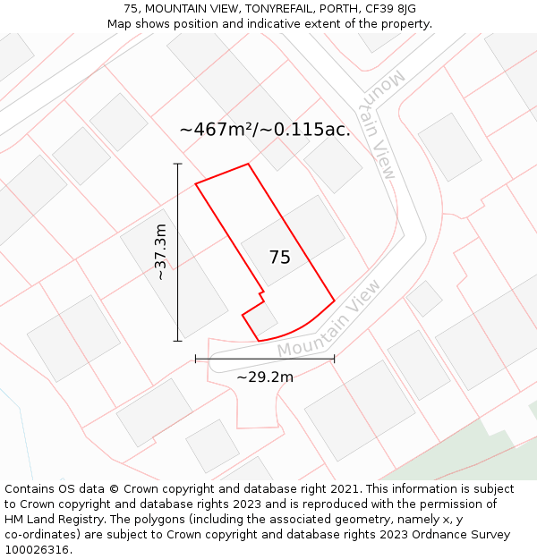 75, MOUNTAIN VIEW, TONYREFAIL, PORTH, CF39 8JG: Plot and title map