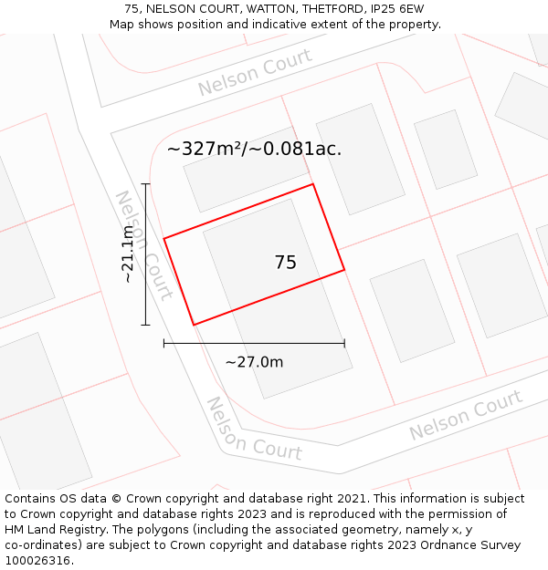 75, NELSON COURT, WATTON, THETFORD, IP25 6EW: Plot and title map