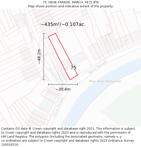 75, NENE PARADE, MARCH, PE15 8TA: Plot and title map
