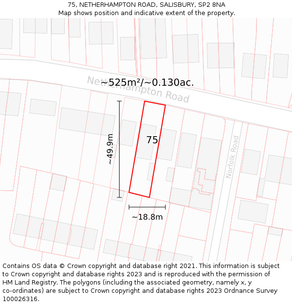 75, NETHERHAMPTON ROAD, SALISBURY, SP2 8NA: Plot and title map