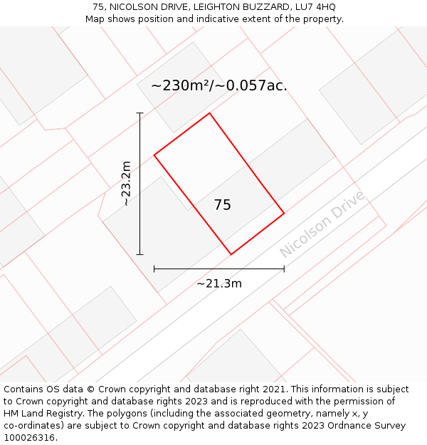 75, NICOLSON DRIVE, LEIGHTON BUZZARD, LU7 4HQ: Plot and title map