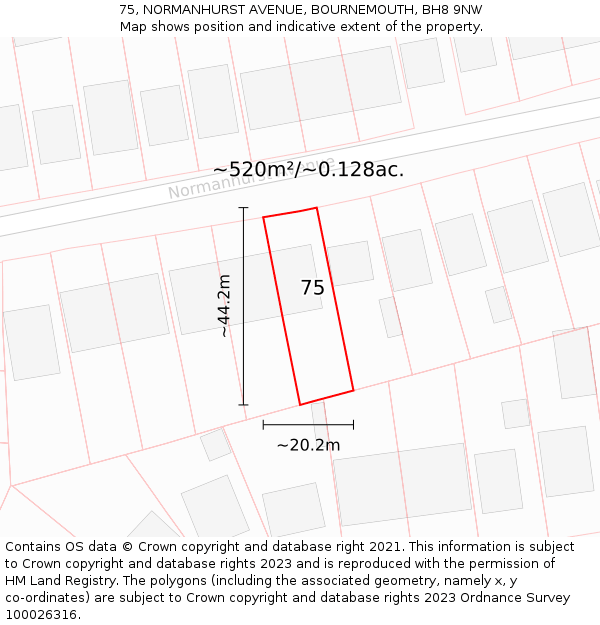75, NORMANHURST AVENUE, BOURNEMOUTH, BH8 9NW: Plot and title map
