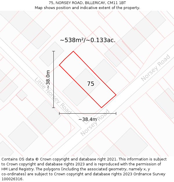75, NORSEY ROAD, BILLERICAY, CM11 1BT: Plot and title map