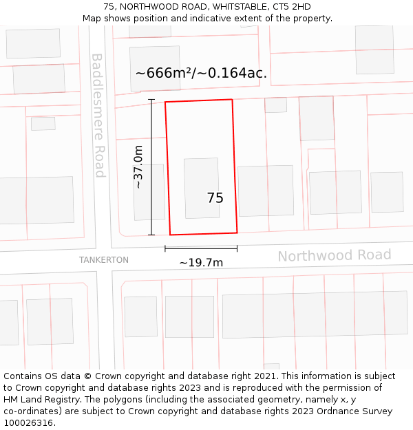 75, NORTHWOOD ROAD, WHITSTABLE, CT5 2HD: Plot and title map