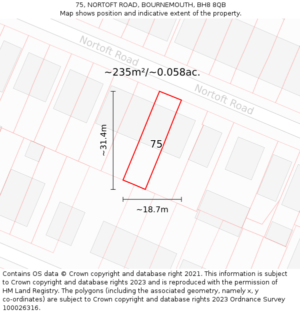 75, NORTOFT ROAD, BOURNEMOUTH, BH8 8QB: Plot and title map