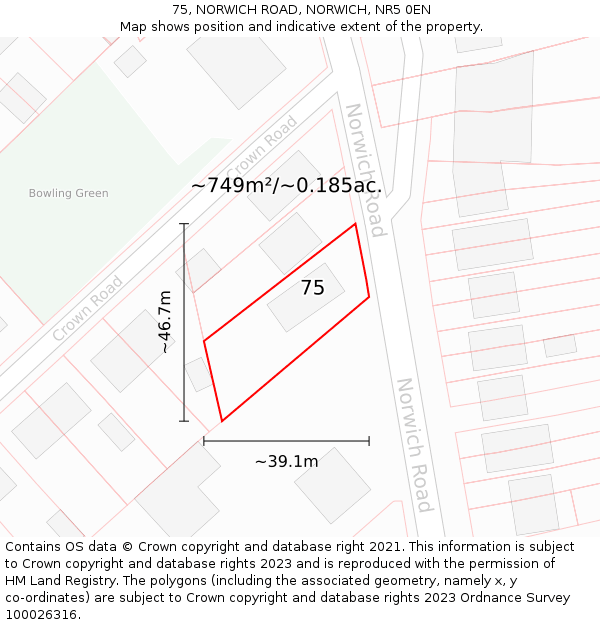 75, NORWICH ROAD, NORWICH, NR5 0EN: Plot and title map