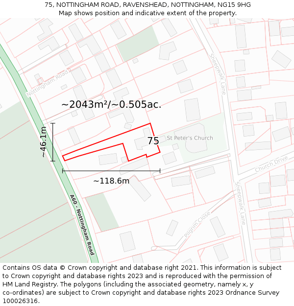 75, NOTTINGHAM ROAD, RAVENSHEAD, NOTTINGHAM, NG15 9HG: Plot and title map