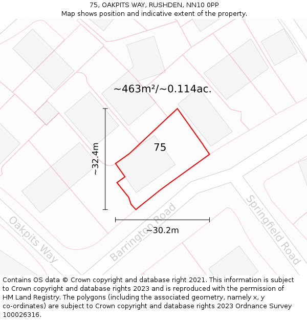 75, OAKPITS WAY, RUSHDEN, NN10 0PP: Plot and title map