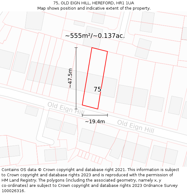 75, OLD EIGN HILL, HEREFORD, HR1 1UA: Plot and title map