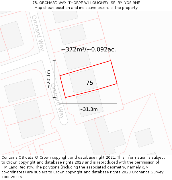 75, ORCHARD WAY, THORPE WILLOUGHBY, SELBY, YO8 9NE: Plot and title map