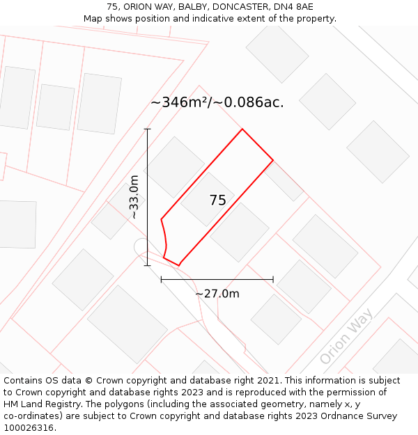 75, ORION WAY, BALBY, DONCASTER, DN4 8AE: Plot and title map