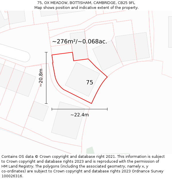 75, OX MEADOW, BOTTISHAM, CAMBRIDGE, CB25 9FL: Plot and title map