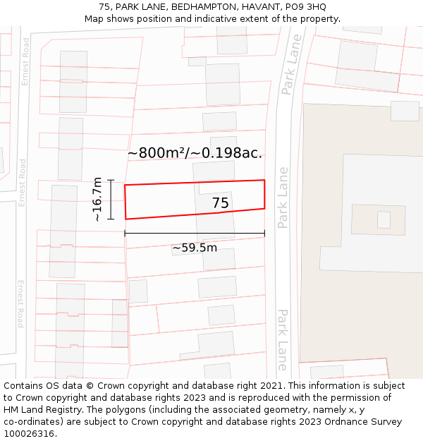 75, PARK LANE, BEDHAMPTON, HAVANT, PO9 3HQ: Plot and title map