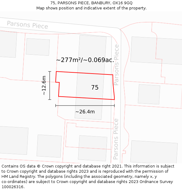 75, PARSONS PIECE, BANBURY, OX16 9GQ: Plot and title map