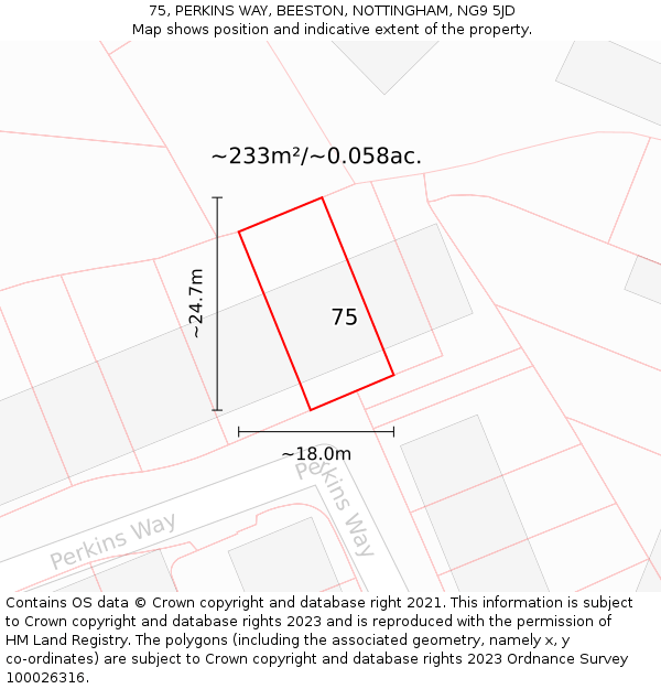75, PERKINS WAY, BEESTON, NOTTINGHAM, NG9 5JD: Plot and title map