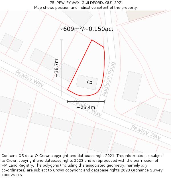 75, PEWLEY WAY, GUILDFORD, GU1 3PZ: Plot and title map