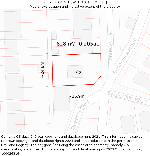 75, PIER AVENUE, WHITSTABLE, CT5 2HJ: Plot and title map