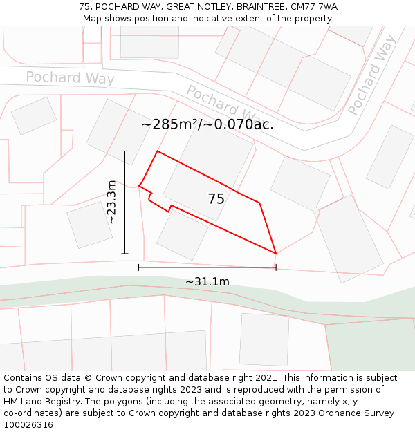 75, POCHARD WAY, GREAT NOTLEY, BRAINTREE, CM77 7WA: Plot and title map