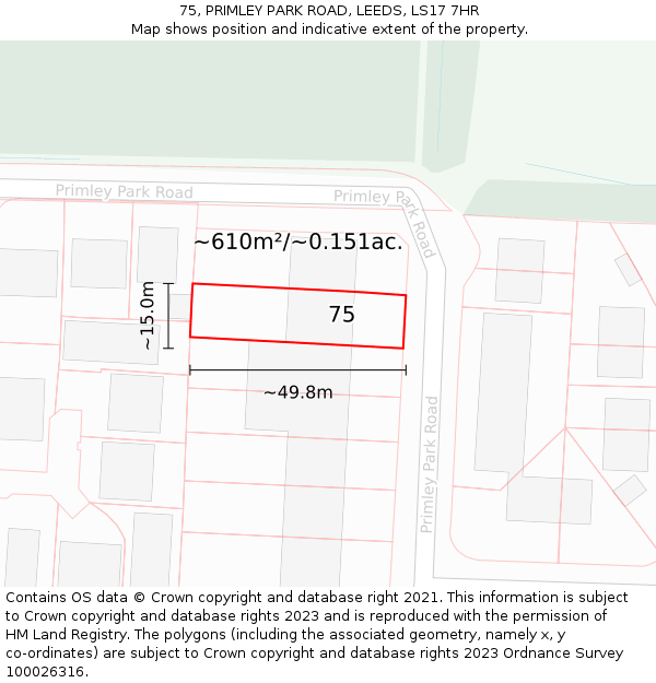 75, PRIMLEY PARK ROAD, LEEDS, LS17 7HR: Plot and title map