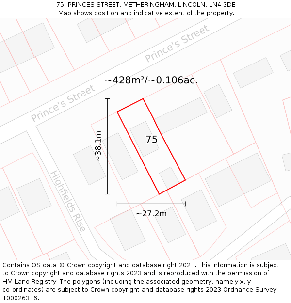 75, PRINCES STREET, METHERINGHAM, LINCOLN, LN4 3DE: Plot and title map