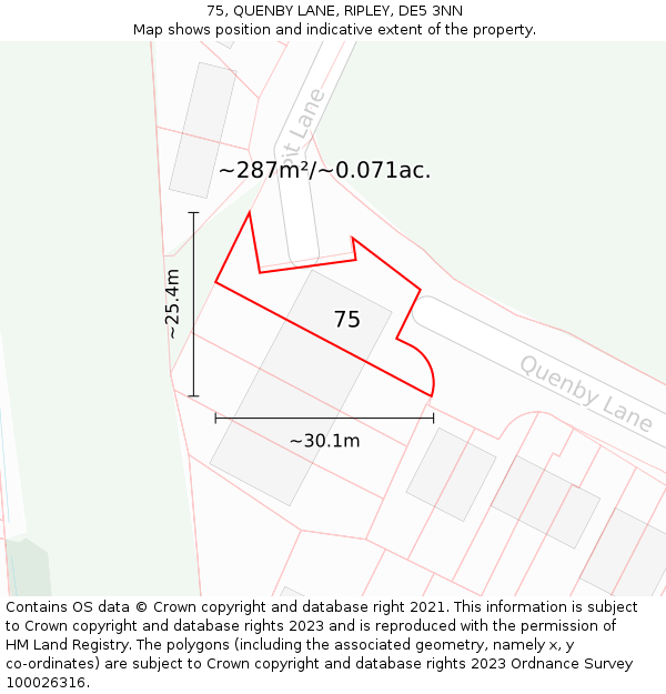 75, QUENBY LANE, RIPLEY, DE5 3NN: Plot and title map