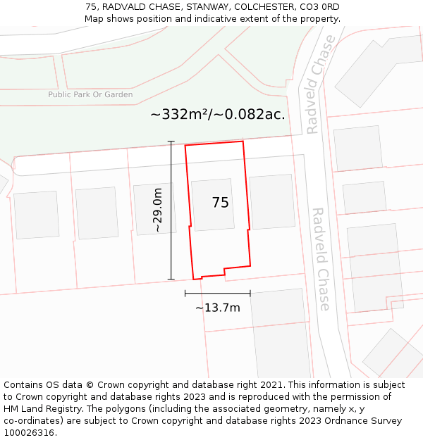 75, RADVALD CHASE, STANWAY, COLCHESTER, CO3 0RD: Plot and title map