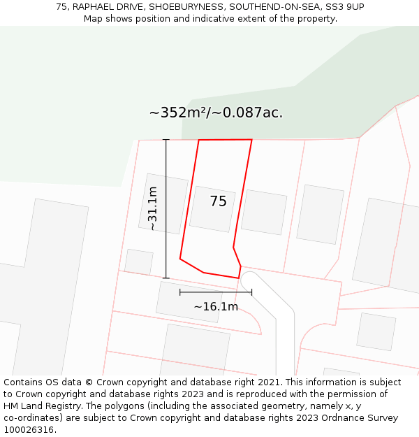 75, RAPHAEL DRIVE, SHOEBURYNESS, SOUTHEND-ON-SEA, SS3 9UP: Plot and title map