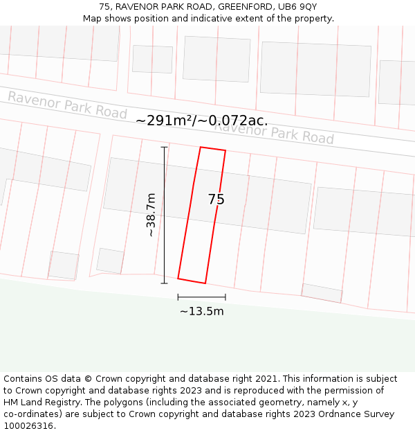 75, RAVENOR PARK ROAD, GREENFORD, UB6 9QY: Plot and title map