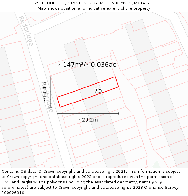 75, REDBRIDGE, STANTONBURY, MILTON KEYNES, MK14 6BT: Plot and title map
