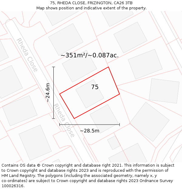 75, RHEDA CLOSE, FRIZINGTON, CA26 3TB: Plot and title map