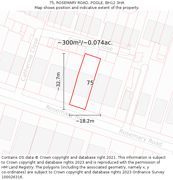 75, ROSEMARY ROAD, POOLE, BH12 3HA: Plot and title map