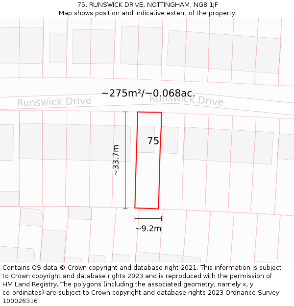 75, RUNSWICK DRIVE, NOTTINGHAM, NG8 1JF: Plot and title map