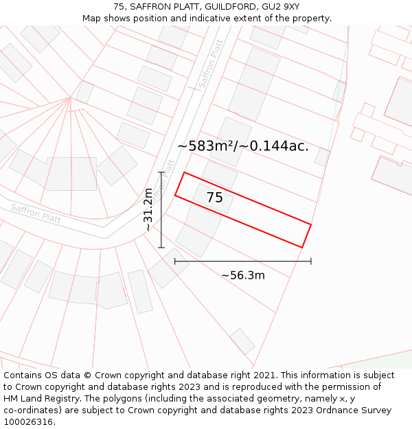 75, SAFFRON PLATT, GUILDFORD, GU2 9XY: Plot and title map