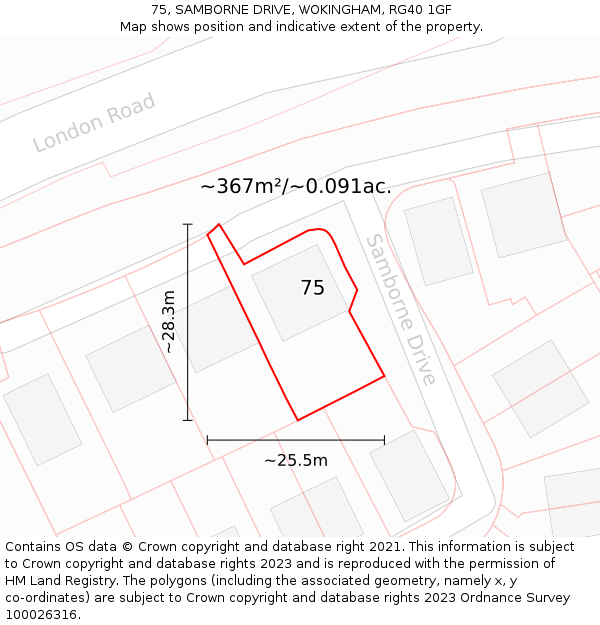 75, SAMBORNE DRIVE, WOKINGHAM, RG40 1GF: Plot and title map