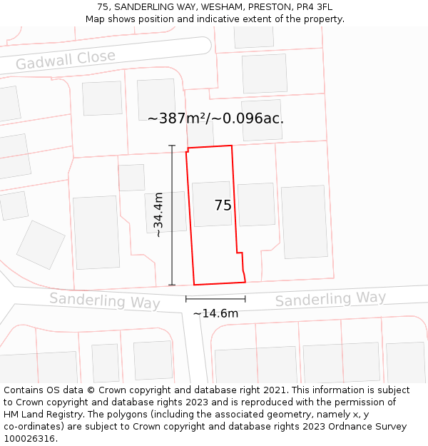 75, SANDERLING WAY, WESHAM, PRESTON, PR4 3FL: Plot and title map