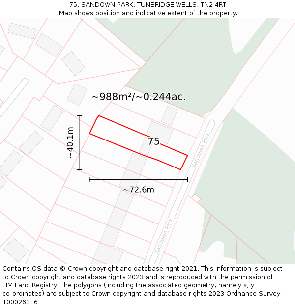 75, SANDOWN PARK, TUNBRIDGE WELLS, TN2 4RT: Plot and title map