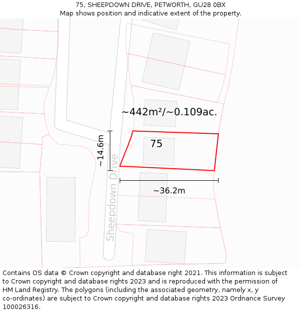 75, SHEEPDOWN DRIVE, PETWORTH, GU28 0BX: Plot and title map