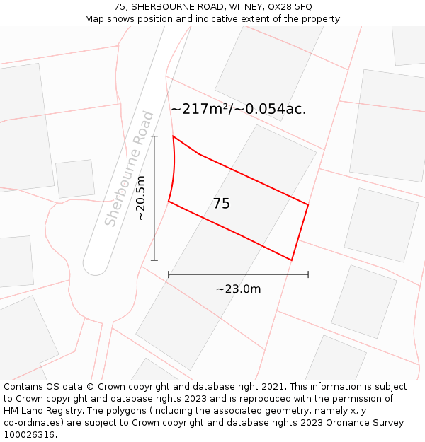 75, SHERBOURNE ROAD, WITNEY, OX28 5FQ: Plot and title map