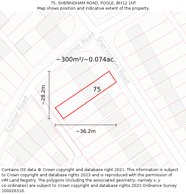 75, SHERINGHAM ROAD, POOLE, BH12 1NT: Plot and title map