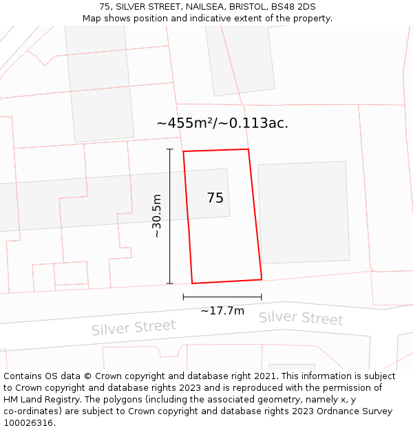 75, SILVER STREET, NAILSEA, BRISTOL, BS48 2DS: Plot and title map